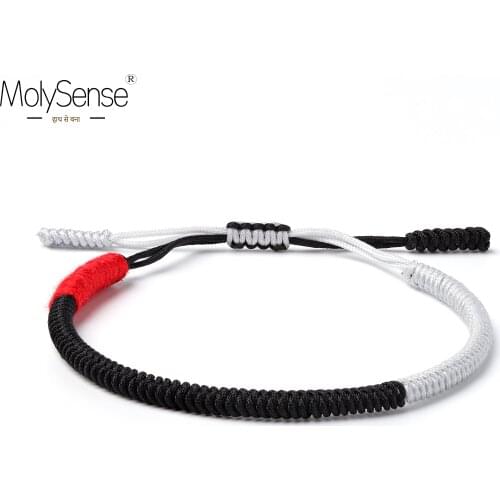 MolySense Tibetan Buddhist Lucky Charm Tibetan Bangles For Women Men Handmade Knots Black Rope Amulet Gift Bracelets