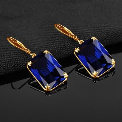 Earrings For Women 14K Gold Jewelry 925 Sterling Silver Long Shiny Blue Sapphire Classic Handmade Fine Jewelry Factory Outlet