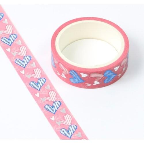 1pc Heart Foil Washi Tape Japanese Paper 1.5cm*5m Kawaii Scrapbooking Tools Masking Tape Xmas Photo Album Diy Decorative Tapes