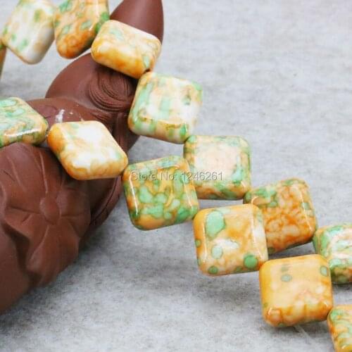 14mm Popular Riverstones Rain Flower Rainbow Stones Gems Diagonal Square Loose DIY Beads Crafts Jewelry making Accessories