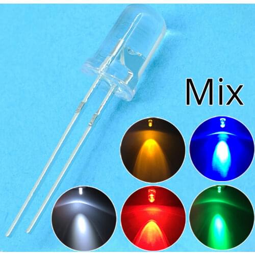 500Pcs 5mm Round White Blue Yellow Green Red Mix Led Super Bright Emitting Diode Light Smd Water Clear Light Lamp Diy Diodes