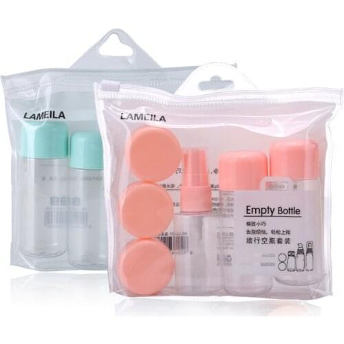 8pcs/set Portable Travel Refillable Bottle Spray Empty Bottle Cream Lotion Emulsion Travel Storage Bag LA1077