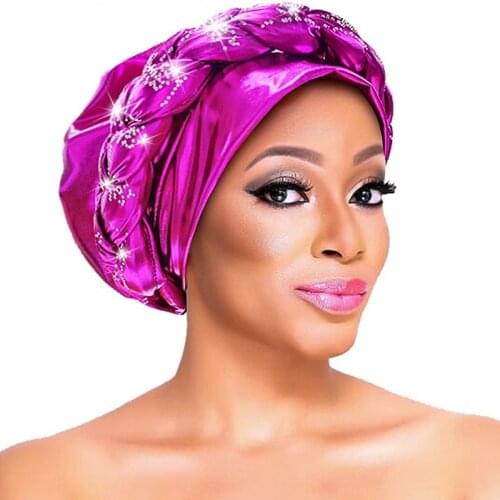 African Turbans Caps Women Braid With Diamonds Plain Inner Hijab Caps 2021 Fashion Auto Geles Aso Oke African Head Wraps Headtie