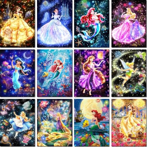 Diamond Painting Disney Cartoon Princess Series Picture Full Square/round Handmade Diamond Mosaic Childrens Room Decoration
