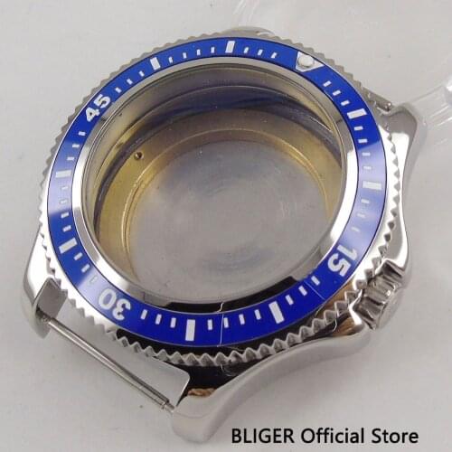 BLIGER New 44MM Blue Ceramic Rotating Bezel 316L Stainless Steel Watch Case Fit ETA 2836 MIYOTA 8215 821A DG 2813 Movement