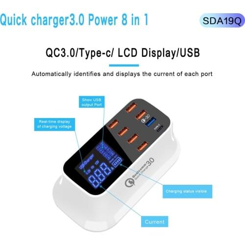 Quick Charger 3.0 Fast Charging Power Adapter Smart USB Type C Charger Led Display Desktop Strip Mobile Phone USB Charger