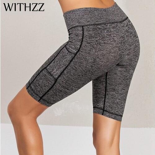 WITHZZ Quick-drying Gray Five-point Leggings Women Leggins Elbows Legins Jeggings Tayt Athleisure Sportleggings Pants