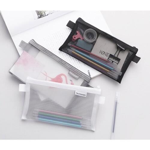 Pencil Case Transparent Mesh School Pencil Bag Capacity Nylon Pen Bag Case For Kid Gift Office Supplies