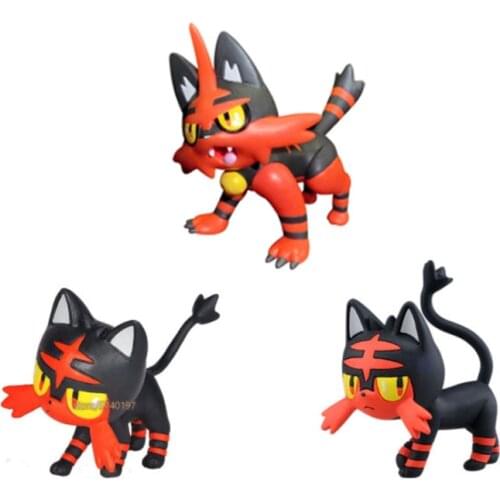 1.5" Litten Torracat Incineroar Pokemons Action Figure Toys Pokemons Litten Cat Anime Figures Gifts for Children