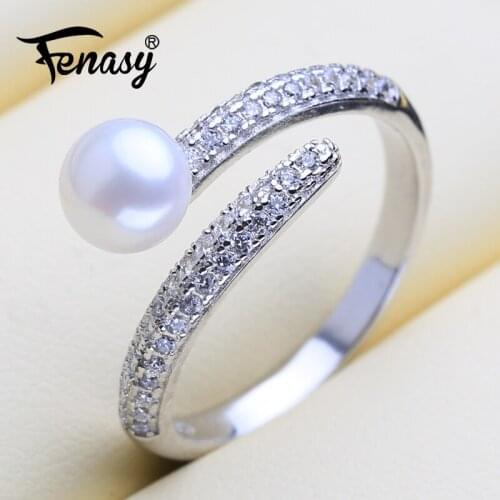 FENASY 925 Sterling Silver Ring Double Layer Shape Natural Freshwater Pearl Rings For Women Female Fine Jewelry
