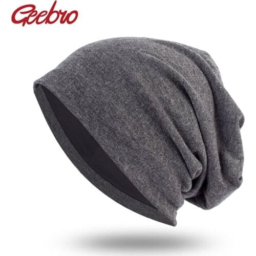 Geebro Spring Womens Bonnet Beanies Mens Cotton Solid Color Hats For Ladies Soft Comfortable Skullies Beanie Cap DQ412B
