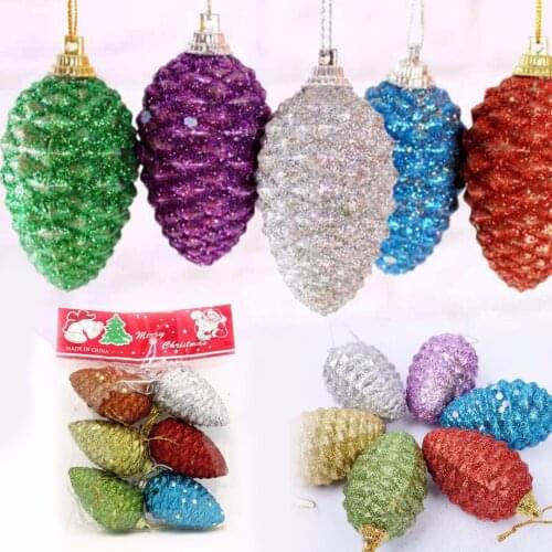 JX-LCLYL 6Pcs New Glitter Pinecone Hanging Decor Christmas Tree Ornament Party Home Decor