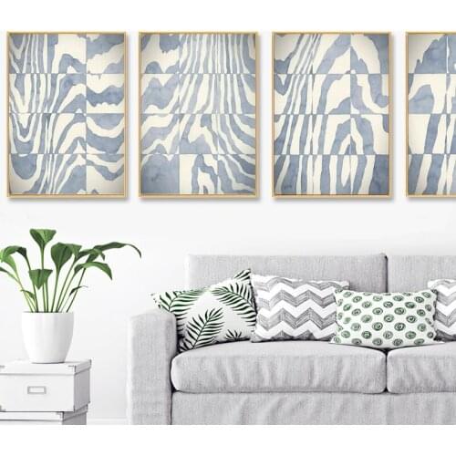 Canvas Art Painting Study Room Geometric Blue Watercolor Print Poster Home Decor Mural Creative Stripe Abstract Wall Art Picture