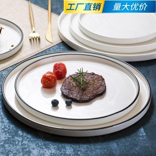 European Ceramic Plates Painted Black Border Decorative Western Steak Dishes Afternoon Tea Pizza Pasta Plate Kitchen Tableware