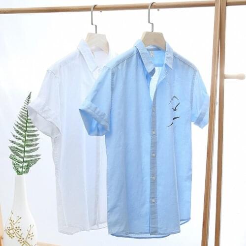 Classic Korean Clothes Solid Cotton Linen Men Shirt Short Sleeve Casual Shirts For Men Flax Dress Shirt Male Tops Chemise TS-721