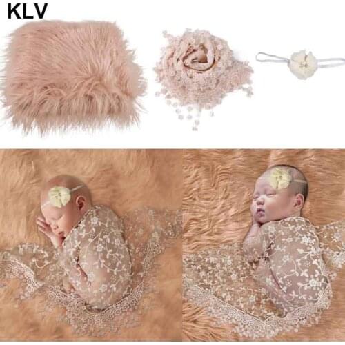 3Pcs Baby Blanket Swaddle Wrap Headband Set Newborn Photography Props Infants Photo Shooting Outfits Accessories