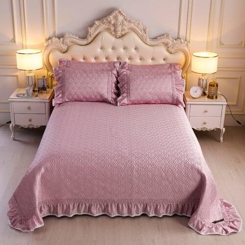3pcs Washed silk Quilting ruffles Bed Skirt Bedspread Bed Sheet Bed Cover Pillowcase Bedding Set
