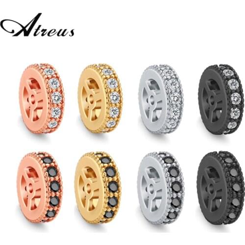 5pcs/lot 8mm Steering Wheel Round Charms Beads Copper Micro Pave AAA Zircon Beads For Jewelry Making DIY Accessories