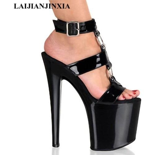 LAIJIANJINXIA Womens shoes, sandals, Roman new metal chain 20 cm high with the wedding shoes, hollow out Dance Shoes