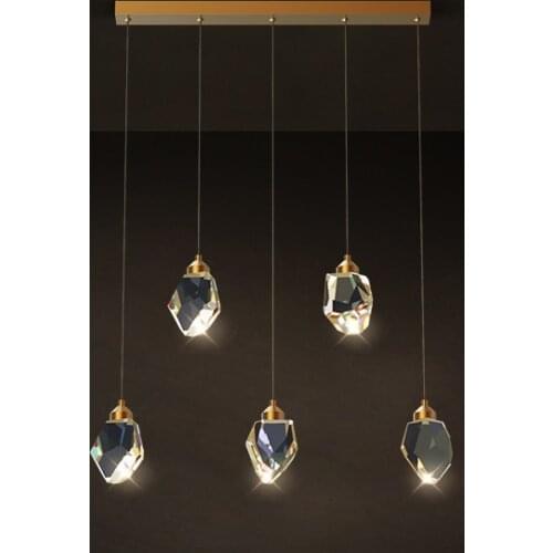 Postmodern Crystal Stone Copper Designer Straight LED Chandelier Lighting Lustre Suspension Luminaire Lampen For Dinning Room