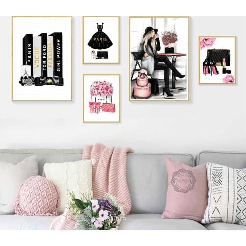 Fashion Book Paris Perfume Dress Lipstick Wall Art Canvas Painting Nordic Posters And Prints Wall Pictures For Living Room Decor