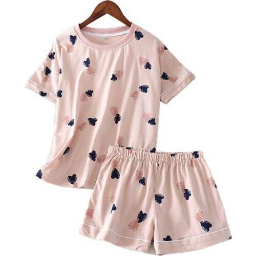 Fashion Lenceria Cute Casual Short-sleeved Shorts Womens Home Clothes Summer Ladies Knitted Pajamas Cotton Pijama for Women
