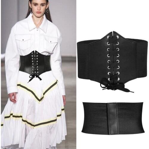Fashion Women Corset Wide Pu Leather Girdle Slimming Body Belts Ladies Elastic High Waist Belts Cinto Sobretudo Feminin Ceinture