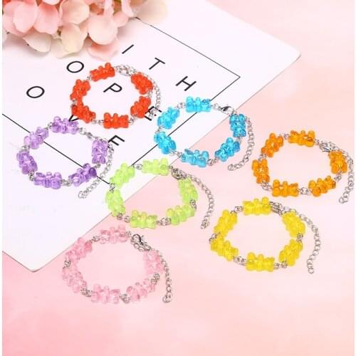 Cartoon Rainbow Candy Bear Ins Colored Gummy Candy Woman Bear Bounce Di Hip Hop Jelly Color Bracelet Girl Bracelet Wholesale