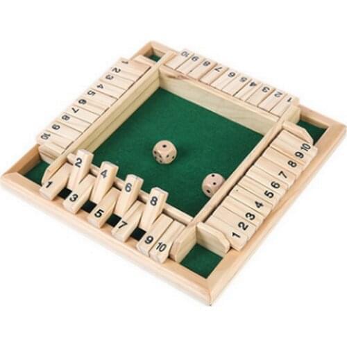 Shut The Box Four Sided 10 Numbers Dice Board Game Wooden Flaps & Dices Game Set Dice Party Club Drinking Games Party Supplies