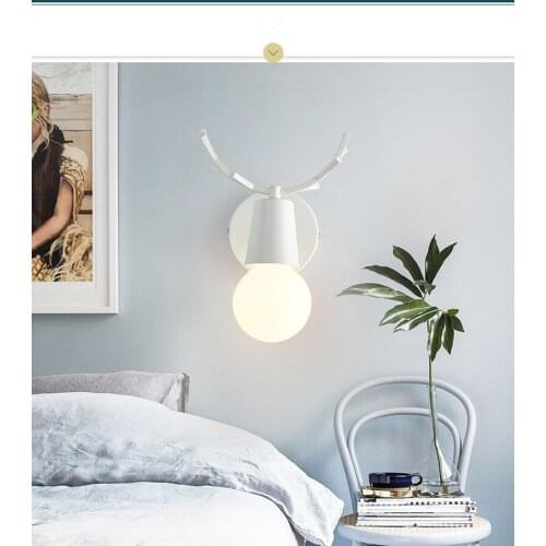 Macaron Nordic style wall lamp creative bedroom livingroom wall simple modern bedside lamp antler wood wall lamp