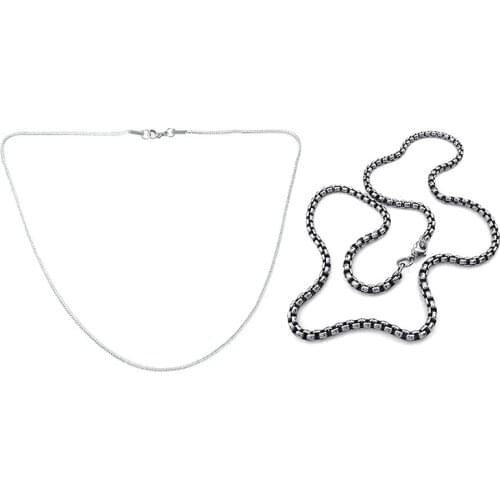 Stainless Steel Armor Chain Necklace, Silver color- Width 2.2mm - 45cm & 4mm Biker Retro Link - Black Silver color 55cm