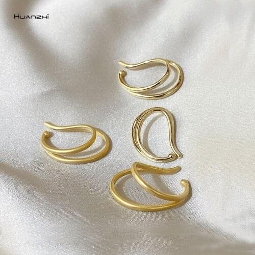 HUANZHI 2020 New Trendy Simple No Piercing Curve Double Layer Metal Ear Bone Clip Cochlear Clip Earrings For Women Jewelry Gifts