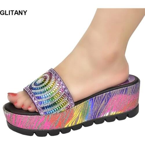 New Arrival Italian Style Women Shoes Wedge Platform African Party Pumps Decorated with Rhinestone Wedding Shoes for Women Bride
