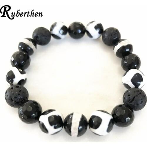Ruberthen New Design 10 mm DZI Beads Crystal Bracelet Lava Energy Stone Bracelet AA Grade Black Tourmaline Bracelet