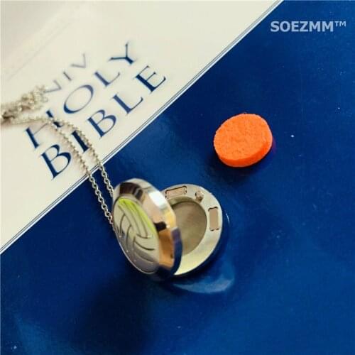 SOEZMM Volleyball Necklace,Gift for Volleyball Lover,Prize for Match,can add Essential Oil or Perfume,DM 25mm ,SM-31BM