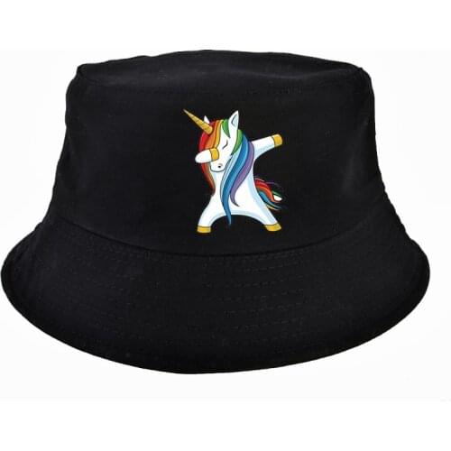 Anime Dabbing Unicorn Print Women bucket hat Summer Women Flat top panama fisherman hat harajuku pop man fishing cap