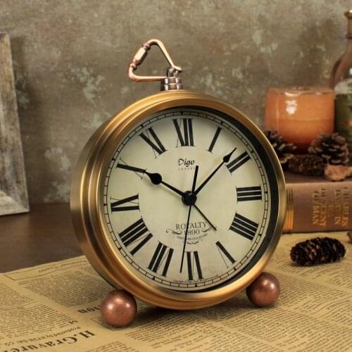 Retro Alarm Clock European Silent Alarm Clocks Bronze Color Roman Watch Creative Desk Table Watches Metal Home Bedroom Decor