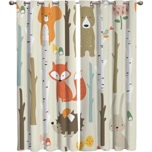 Cartoon Forest Animal Tree Fox Bear Rabbit Child Curtain for Kids Room Bedroom Curtain Cartoon Window Curtain for Boys Colorful