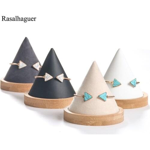 Luxury Bamboo Jewelley Display Holder Stand Velvet Jewelry Organizer Shape Bracelet Ring Display Stand Holder Rack