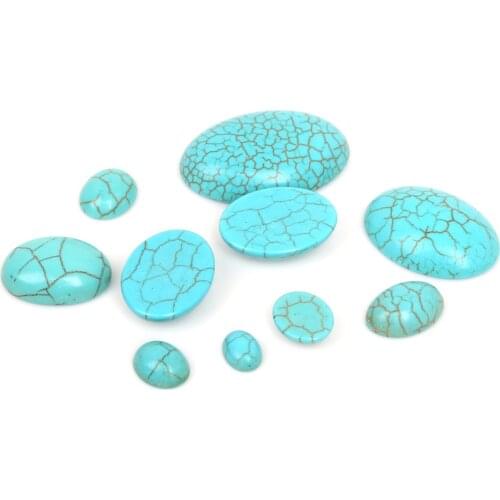 10-40pcs/bag Different Size Synthetic Blue Calaite Stone Half Oval Flat Back Cabochons Beads For DIY jewelry findings
