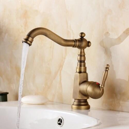 New Arrival 360 Degree Rotating Single Handle Bathroom Faucet Antique Brass Hot and Cold Water tap Lavatory Faucet Shower Tap