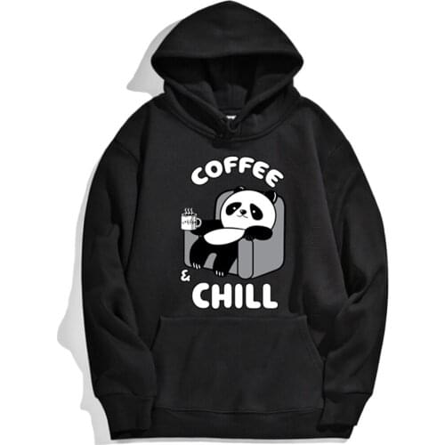 Hoodie Kawaii Panda Drinking Coffee Funny Animal Logo Pullover Men Retro Hoody Mens Comfortable Street Hoodies Mens