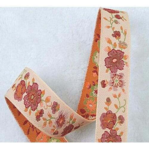 Traditional Flesh Color Blooming Flowers Embroidery Jacquard Ribbon, Beautiful ribbon and DIY ribbons for sewing