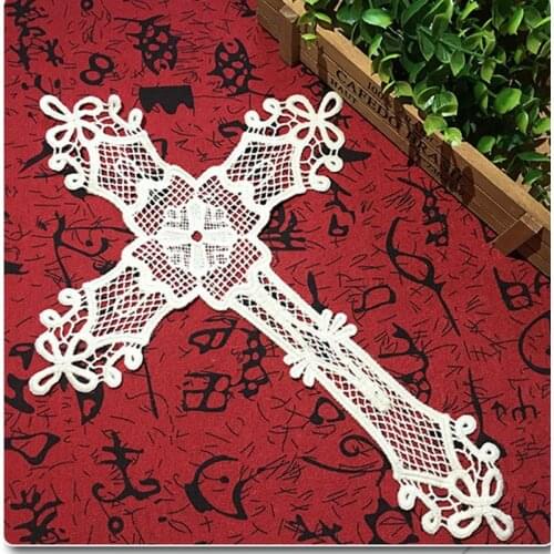 2 Pcs/Lot Ivory Jesus Crosses Embroidery Patches Church Appliqued Lace Trims Sewing on Cosplay Costume Diy Clothing Lace Fabric