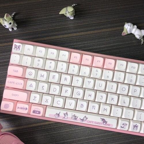 Cute Pink White Cat Keycaps For Cherry Mx Gateron Kailh Box TTC Switch Mechanical Keyboard 104 98 87 84 68 64 XDA PBT Key Cap