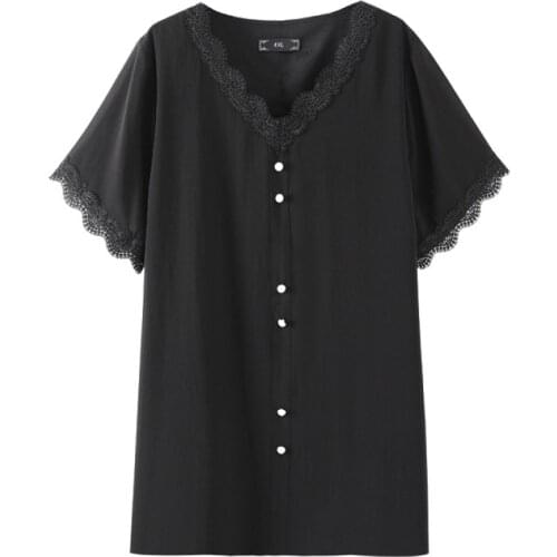 Plus Size 10XL 9XL 8XL 7XL 6XL Women Short Sleeves V Neck Summer T-shirts Femme Black Chiffon Clothing Slim Shirts For Mujers