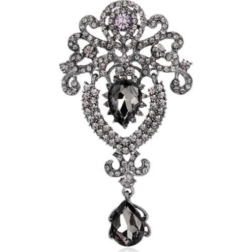 HC Luxury Crystal Water Drop Brooches Vintage Rhinestones Glass Flower Design Women Dress Scarf Brooches Pins Wedding Jewelry T