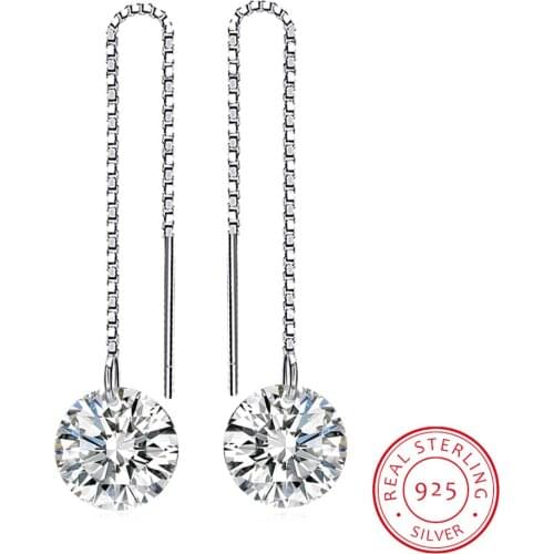 925 Sterling Silver Cubic Zirconia CZ Long Drop Earrings For Women Korean Earrings 2019 Earings Fine Jewelry