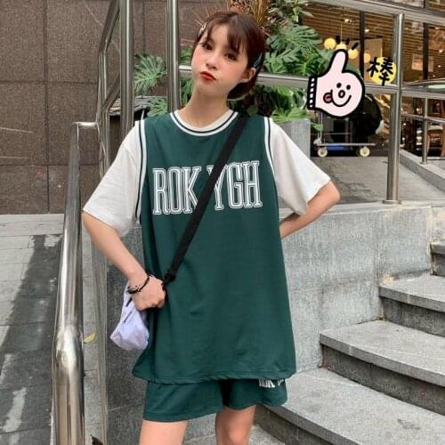 Womens Suits Sports Suit Student Korean Sleeveless Jersey Vest Shorts White Tshirt Basketball Uniform 3 Piece Sets 2021 Summer