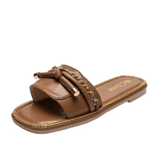 Womens Hot-selling Slippers Summer Wear 2021 New Chain Flat-bottom Flat-heeled Female Sandals External Wear Fashion Woman Shoes